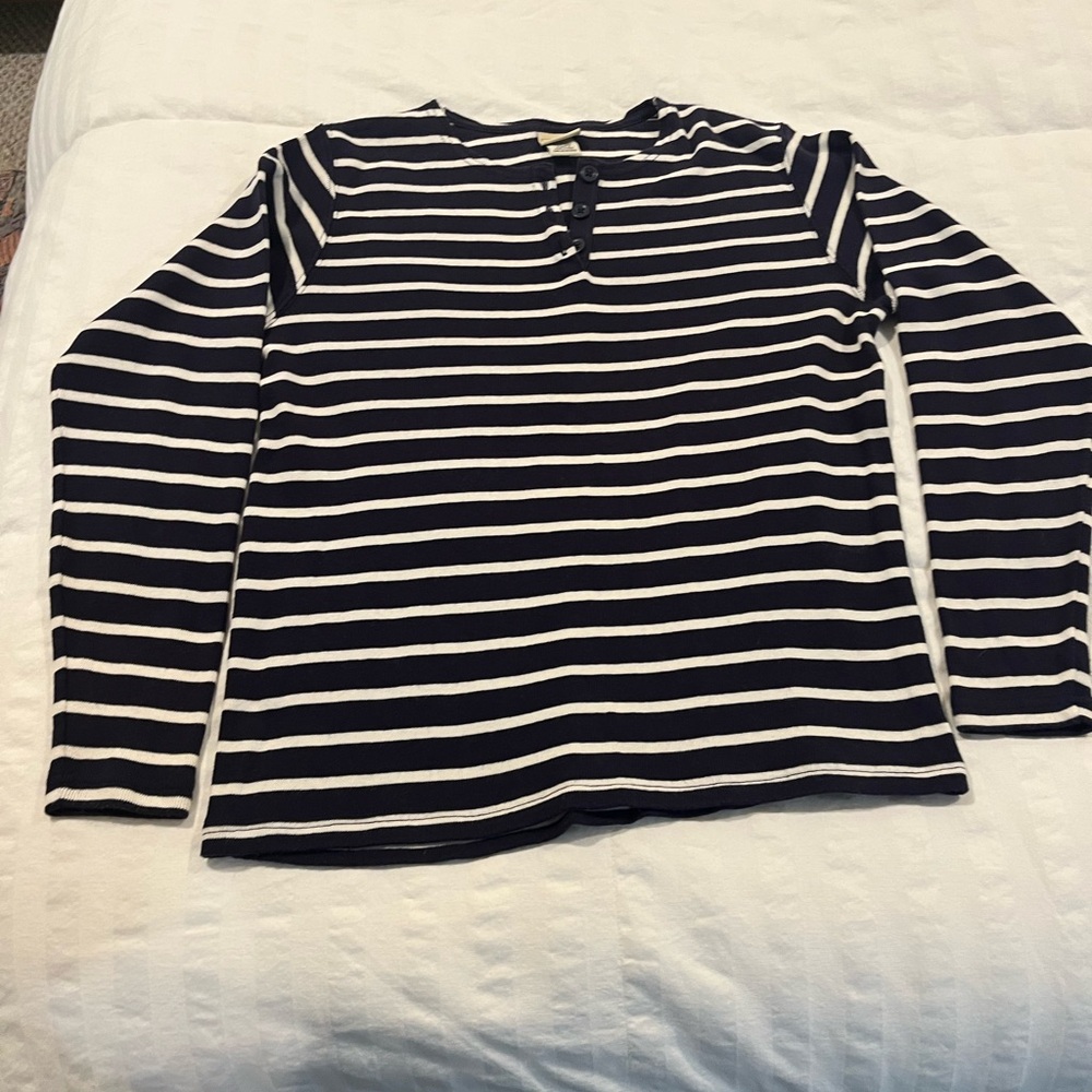 L.L. Bean Blue Striped Long Sleeve T-Shirt with Sailor Collar